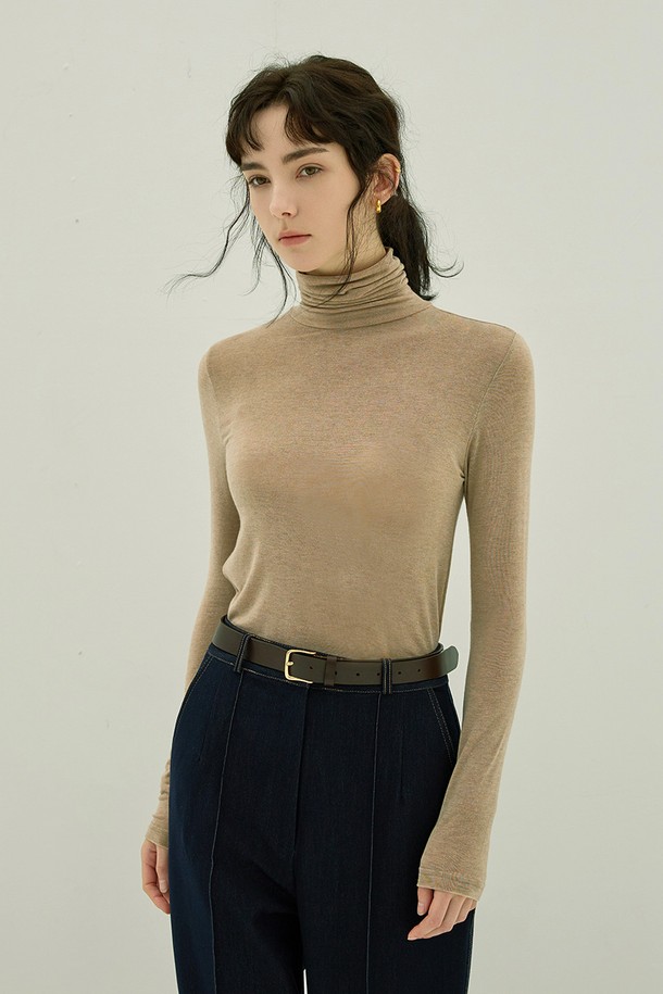 NON AND NON - 긴소매 티셔츠 - BASIC WOOL TURTLENECK T-SHIRT (BEIGE)