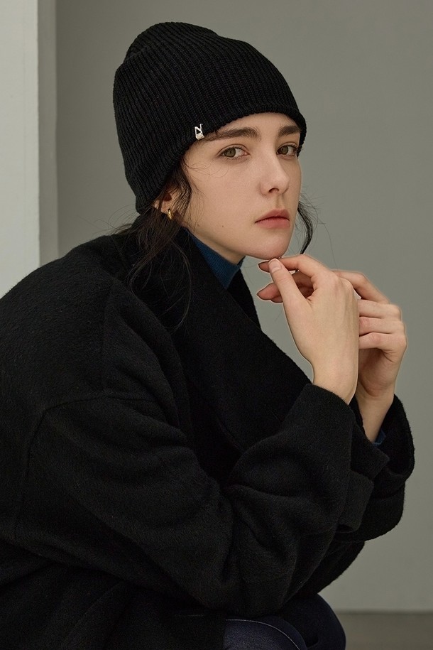 NON AND NON - 모자 - REBBED WOOL KNIT BEANIE (BLACK)