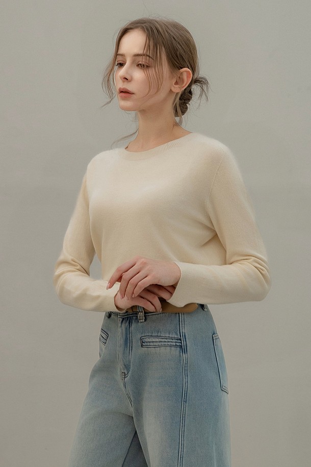 NON AND NON - 스웨터 - WOOL WHOLE GARMENT ROUND KNIT (IVORY)