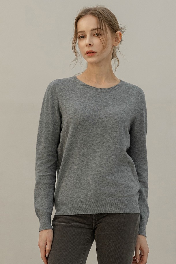 NON AND NON - 스웨터 - WOOL WHOLE GARMENT ROUND KNIT (GRAY)