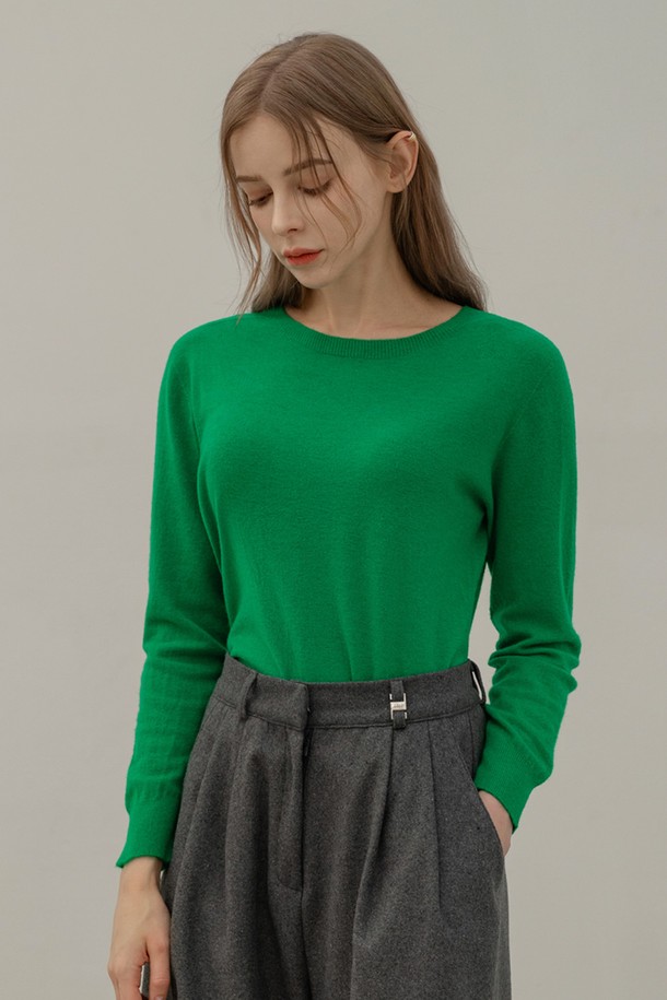 NON AND NON - 스웨터 - WOOL WHOLE GARMENT ROUND KNIT (GREEN)