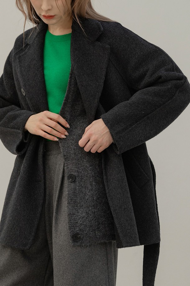 NON AND NON - 코트 - WOOL HANDMADE HALF DOUBLE COAT (CHARCOAL)