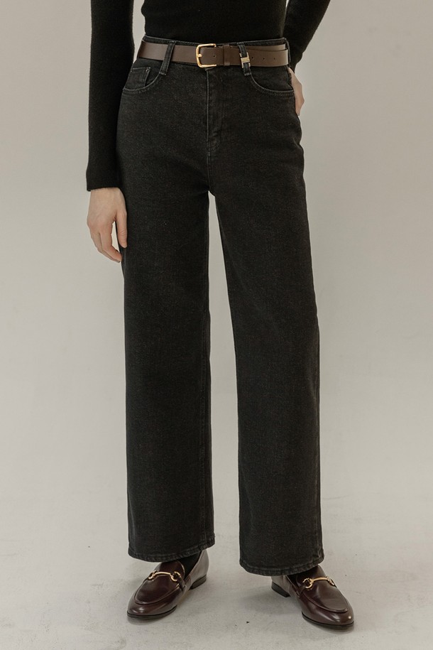 NON AND NON - 데님 - SEMI WIDE LEG DENIM PANTS (BLACK)