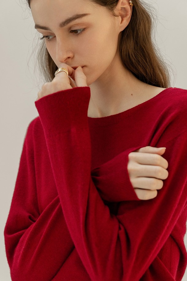 NON AND NON - 스웨터 - WOOL WHOLE GARMENT ROUND KNIT (RED)