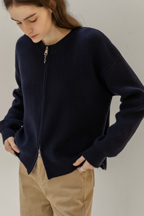 NON AND NON - 후드 집업 - BASIC TWO-WAY KNIT CARDIGAN (NAVY)