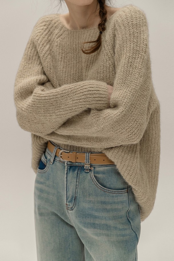 NON AND NON - 스웨터 - ROUGH WOOL LOOSE FIT KNIT (BEIGE)