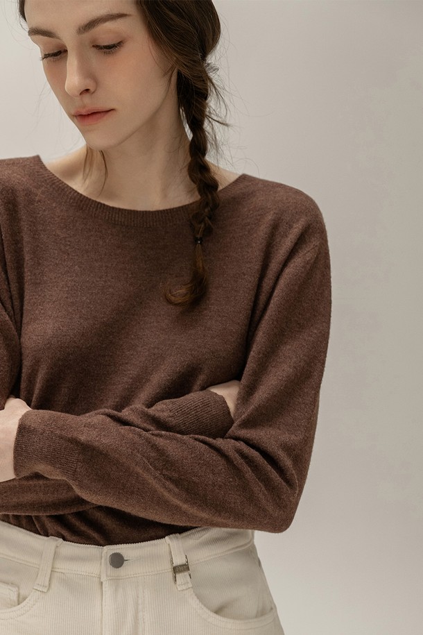 NON AND NON - 스웨터 - WOOL WHOLE GARMENT ROUND KNIT (BROWN)