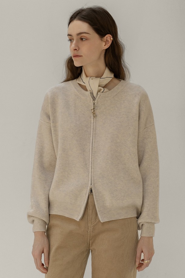 NON AND NON - 후드 집업 - BASIC TWO-WAY KNIT CARDIGAN (OATMEAL)