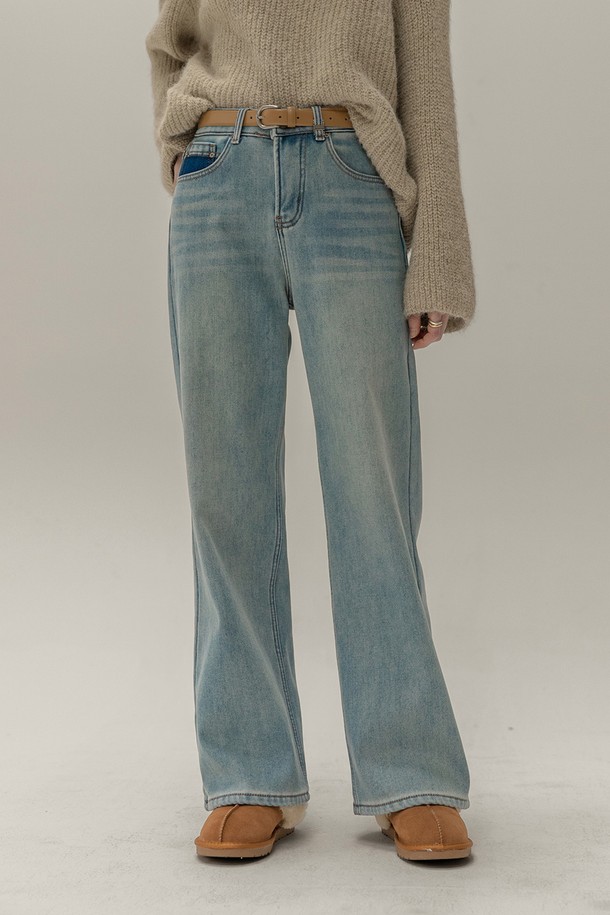 NON AND NON - 데님 - POCKET POINT STRAIGHT DENIM PANTS (LIGHT BLUE)