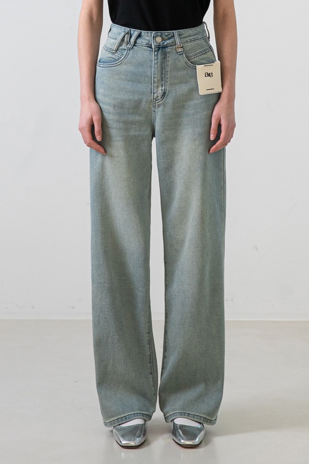 NON AND NON - 데님 - Semi Wide Denim Pants (Blue)