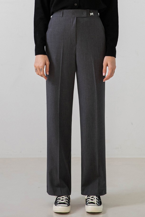 NONANDNON - 롱/미디팬츠 - Hidden Standard Cotton Slacks (Charcoal)