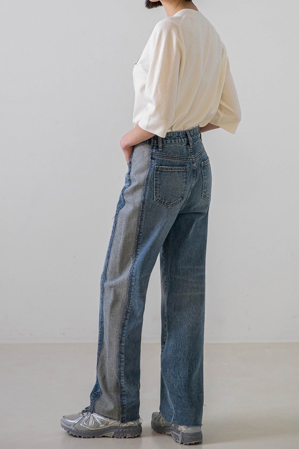 NON AND NON - 데님 - Side Point Denim Pants (Deep blue)