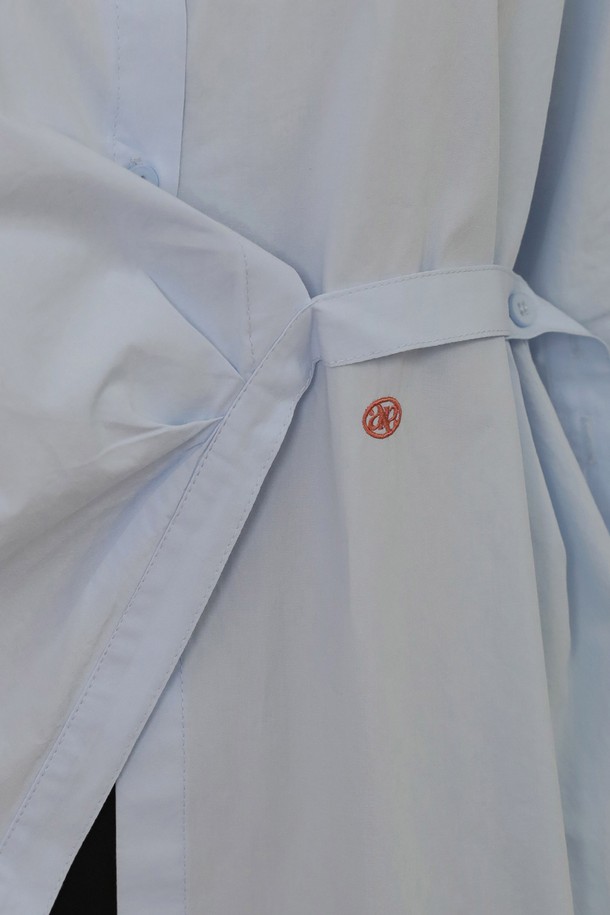 NON AND NON - 블라우스 - Unbalance Strap Cotton Shirt (Sky blue)