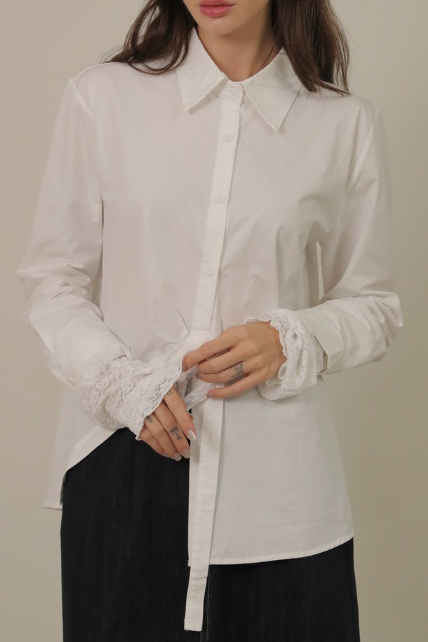 NON AND NON - 블라우스 - Unbalance Strap Cotton Shirt (White)