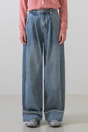 Roll-up Wide Cotton Pants (Light blue)