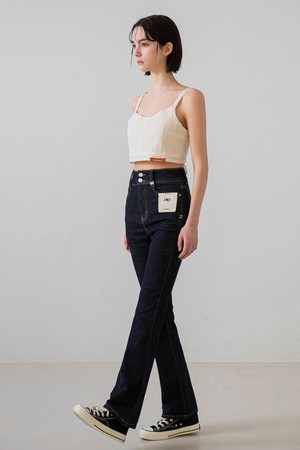 High-Waist Two Buttons Denim Pants (Deepblue)