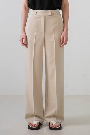 Hidden Semi Wide Cotton Slacks (Beige)