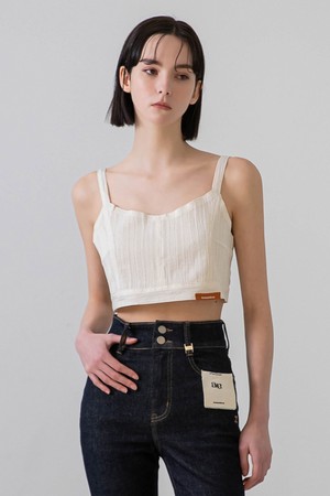 Square Label Point Bustier Top (Ivory)