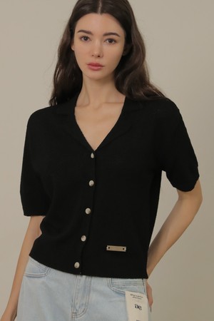 Collar Cool Knit Cardigan (Black)