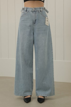 Overall Tab Wide Denim Pants (Blue)