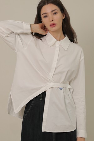 Unbalance Strap Cotton Shirt (White)