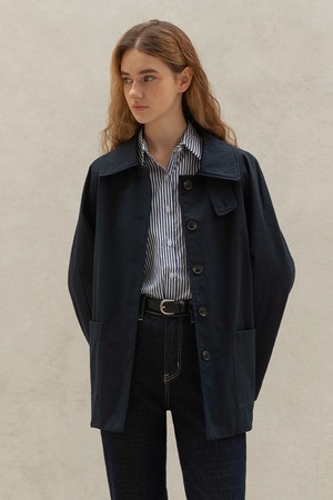 RAGLAN HALF TRENCH COAT (NAVY)