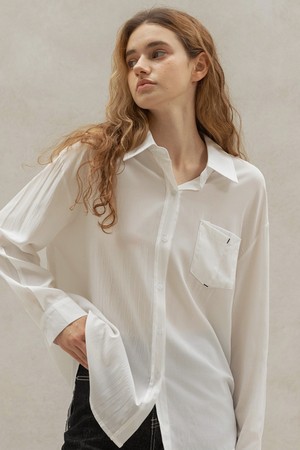 POCKET STITCH SILKY BLOUSE (WHITE)