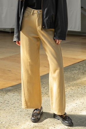 BARREL LEG COTTON PANTS (DEEP BEIGE)