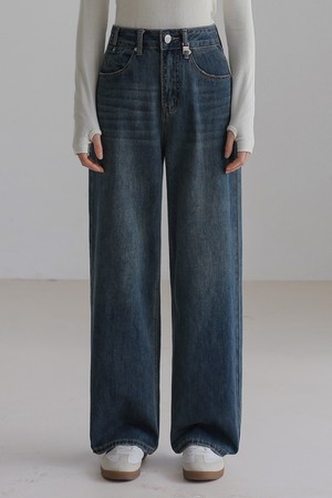 RUBBER WASHED SEMI WIDE DENIM PANTS (INDIGO BLUE)