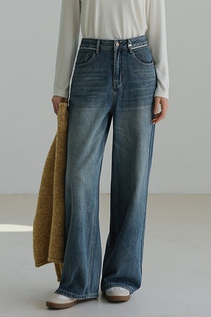 STITCHED STRAIGHT DENIM PANTS (BLUE)