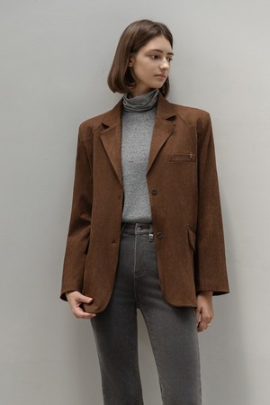 SUEDE SINGLE  OVERFIT JACKET (BROWN)