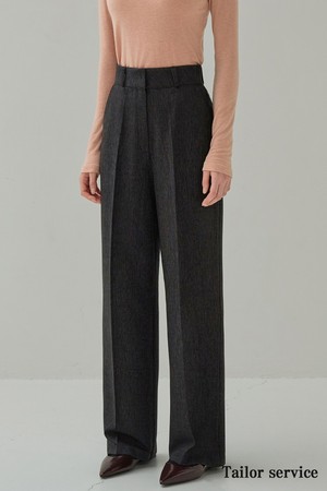 WIDE NAPPING DENIM SLACKS(BLACK)