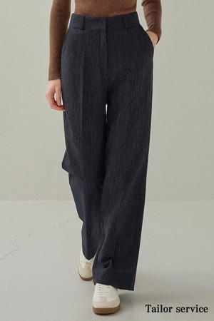 WIDE NAPPING DENIM SLACKS(DEEP BLUE)