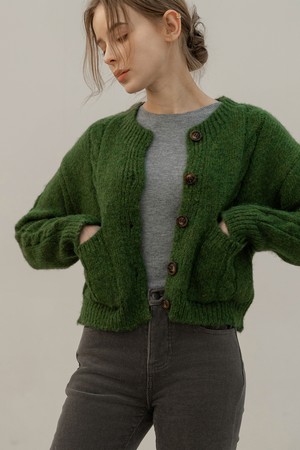 CABLE WOOL KNIT CARDIGAN (GREEN)