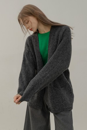 BASIC OVER FIT KNIT CARDIGAN (CHARCOAL)