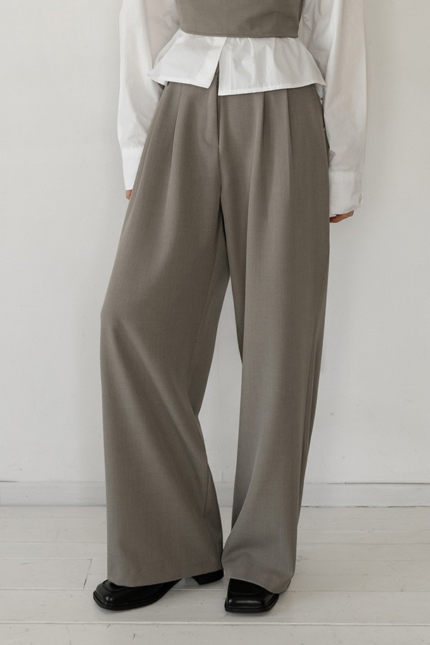 NONANDNON - 롱/미디팬츠 - MINIMAL TWO PINTUCK HOOK WIDE SLACKS NNSL0002