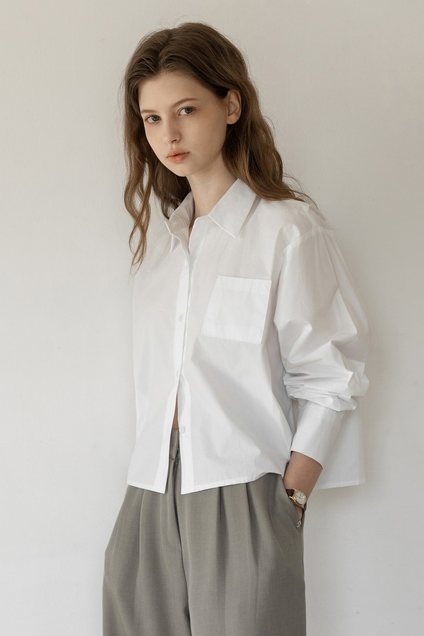 NONANDNON - 블라우스 - PATCH POCKET CROP SHIRTS NNSH0003 (IVORY)