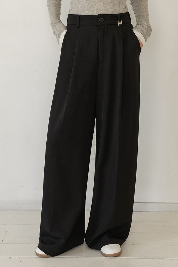 NONANDNON - 롱/미디팬츠 - MODERN ONE-TUCK WIDE SLACKS NNSL0001 (BLACK)