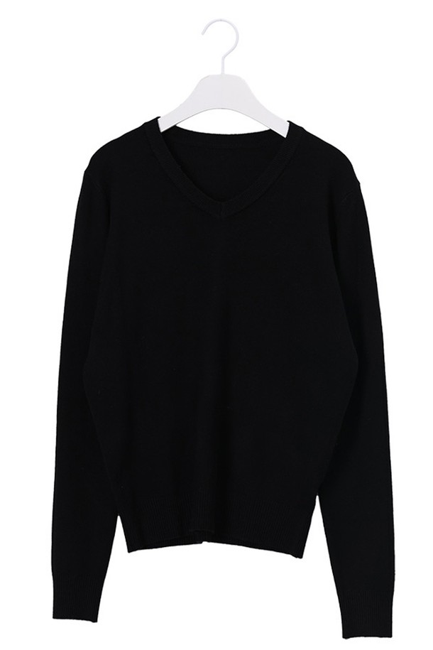 NONANDNON - 긴소매 티셔츠 - V-NECK BASIC HERRACI KNIT  NNKN0004