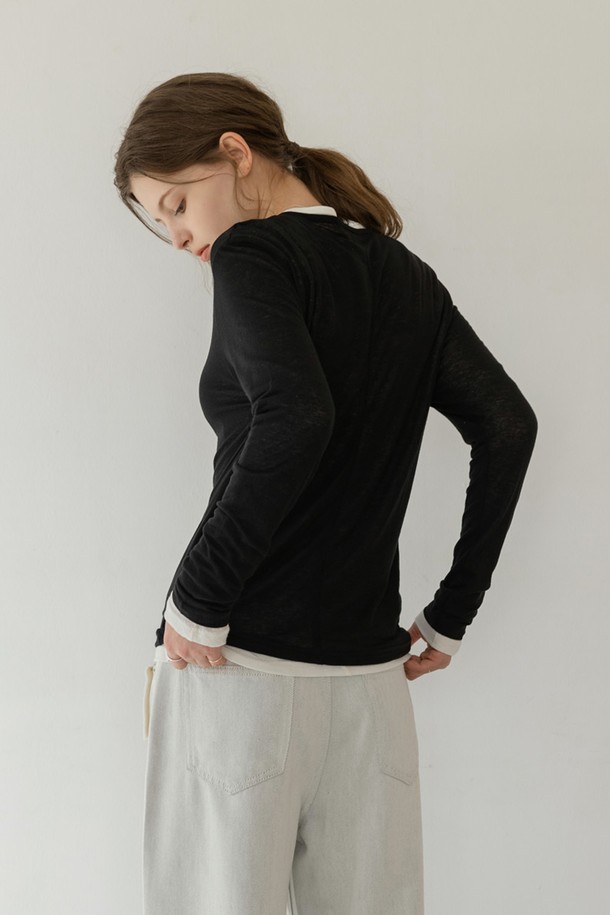 NONANDNON - 긴소매 티셔츠 - THIN NECK WOOL TENCEL SEE-THROUGH T-SHIRT NNTS0006 (IVORY)