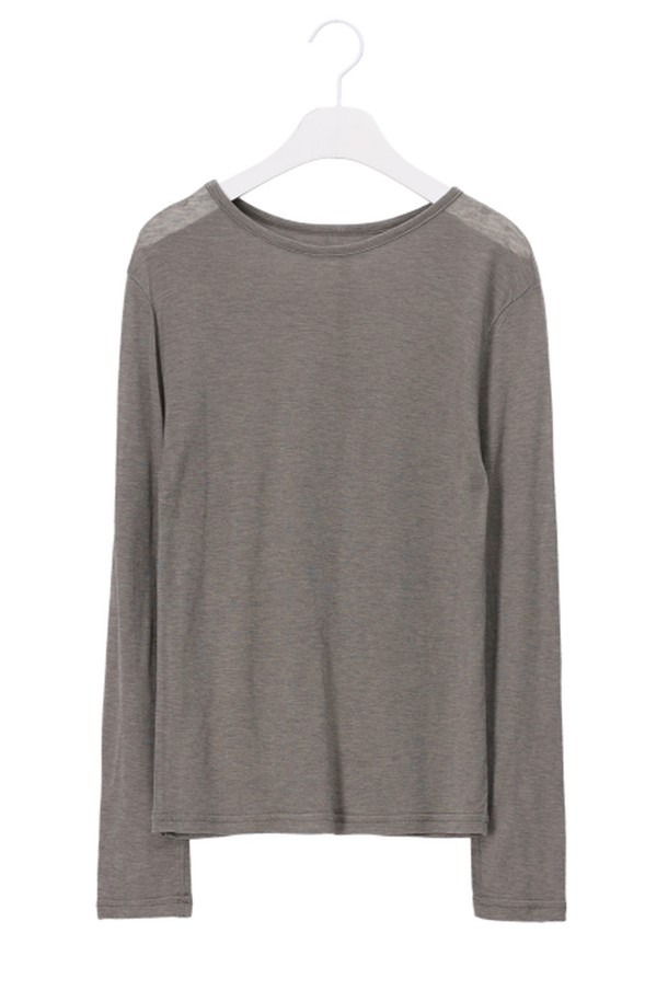 NONANDNON - 긴소매 티셔츠 - THIN NECK WOOL TENCEL SEE-THROUGH T-SHIRT NNTS0006 (IVORY)