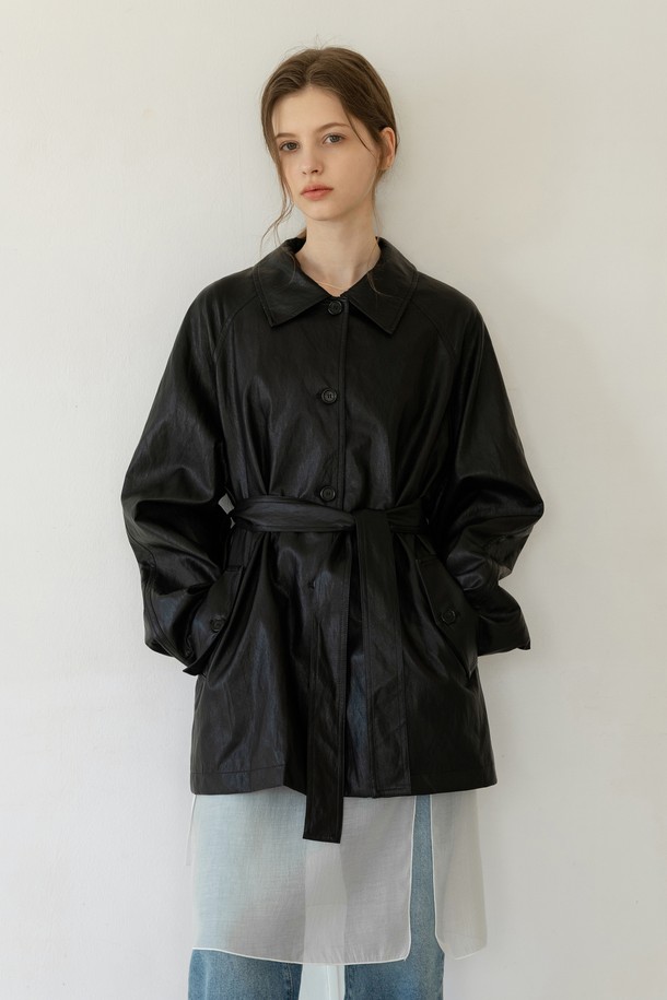 NONANDNON - 자켓 - FAUK LEATHER TRENCH JACKET NNJK0005 (BLACK)