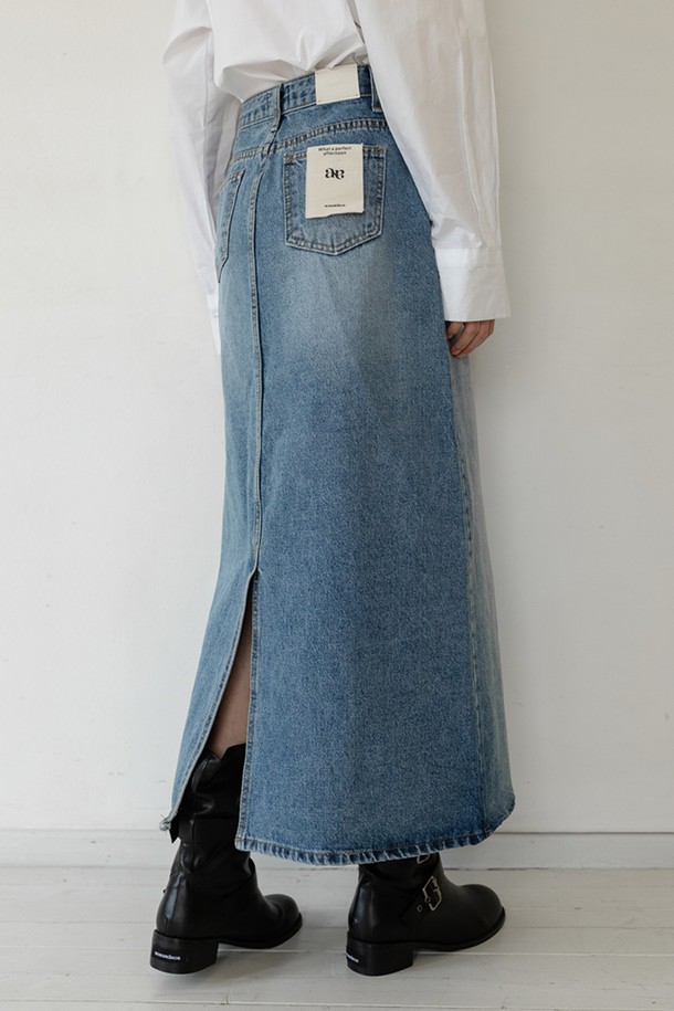 NONANDNON - 데님 - STRAIGHT WASHING DENIM LONG SKIRT NNSK0001 (BLUE)