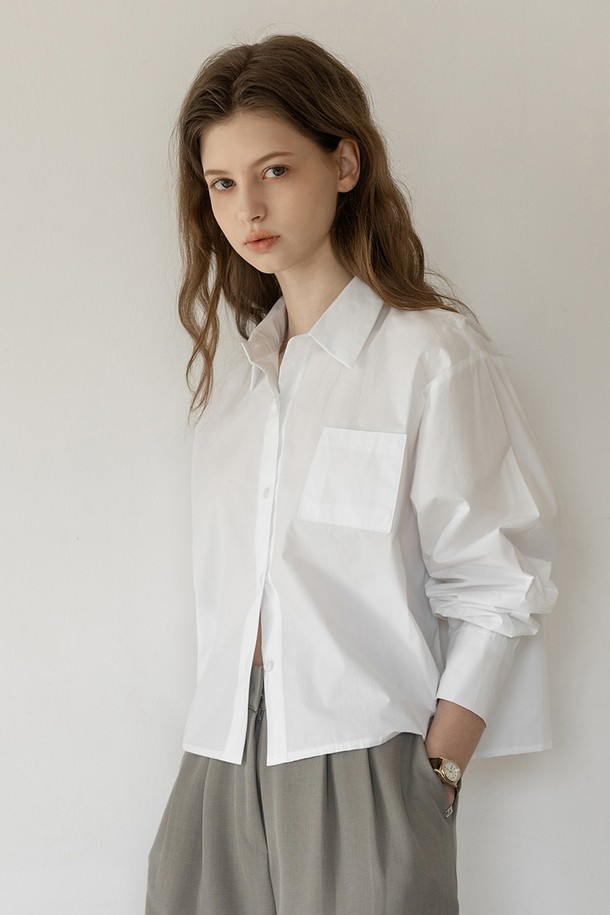 NONANDNON - 블라우스 - PATCH POCKET CROP SHIRTS NNSH0003 (IVORY)