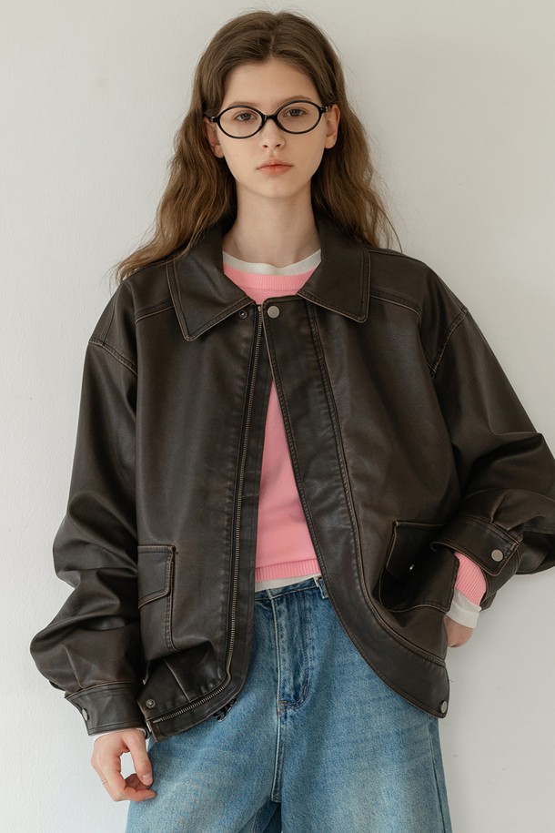 NONANDNON - 자켓 - BLOUSON POCKET LEATHER JACKET NNJK0003 (BROWN)