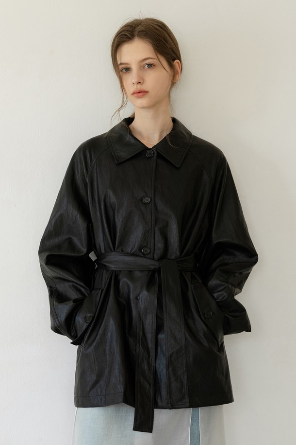 NONANDNON - 자켓 - FAUK LEATHER TRENCH JACKET NNJK0005 (BLACK)