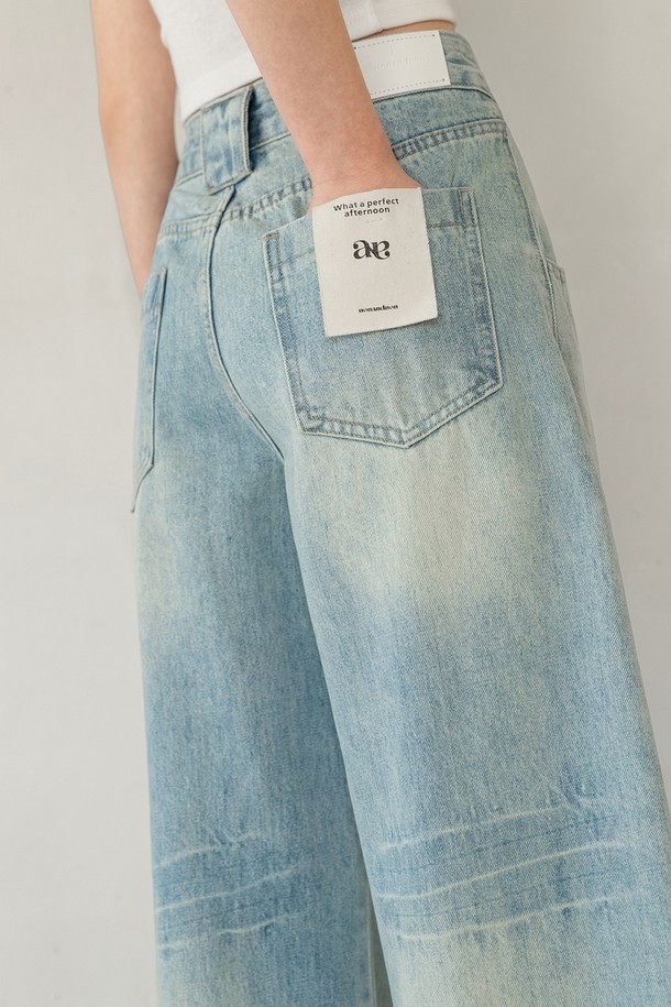 NONANDNON - 데님 - VINTAGE WASHING CURVED DENIM PANTS NNDP0006 (BLUE)