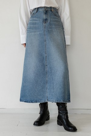 STRAIGHT WASHING DENIM LONG SKIRT NNSK0001 (BLUE)