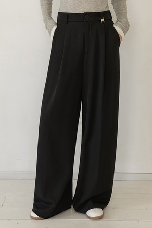 MODERN ONE-TUCK WIDE SLACKS NNSL0001 (BLACK)