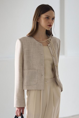COLLARLESS ROUND TWEED JACKET_NSJK506